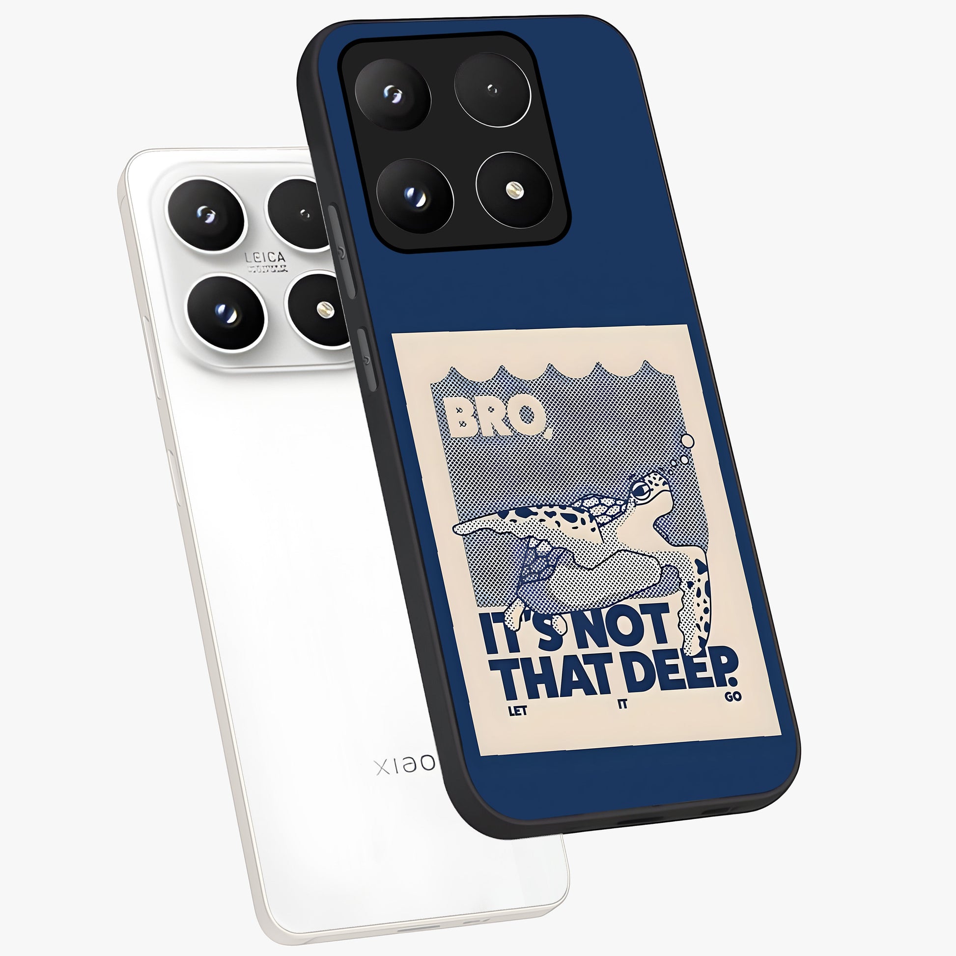 Worry Less Swim Glass Case displayed in angled mockup highlighting fun typography design with relaxed aesthetic style.
