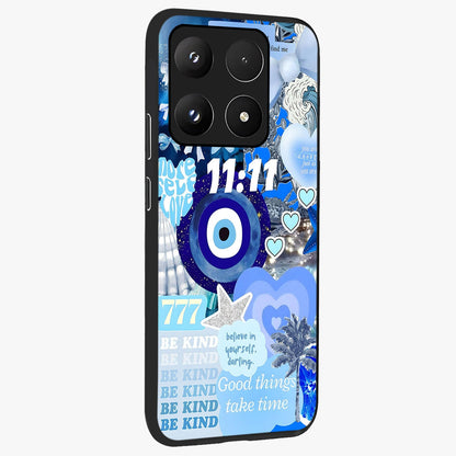 Aesthetic Be Kind Eye Glass Case upright view showcasing stylish eye illustration with positive message theme.
