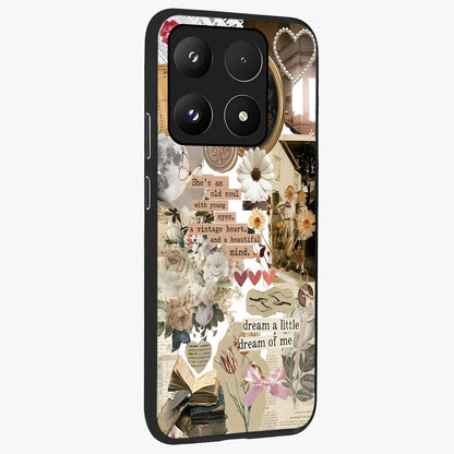 Aesthetic Brown Vintage Collage Glass Case upright view showcasing nostalgic retro artwork with stylish vintage theme.