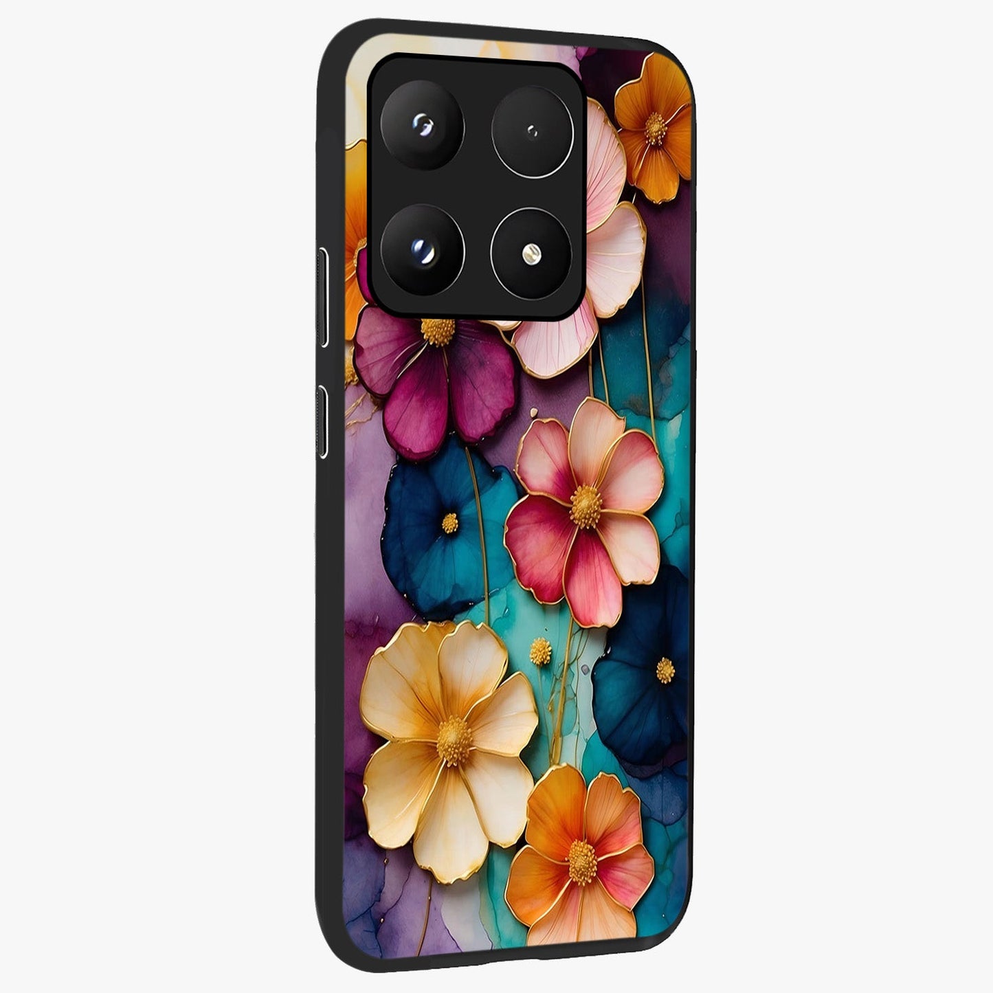 Artlyn Grace Flower Pattern Glass Case upright view showcasing graceful floral artwork with aesthetic botanical style.