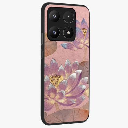 Blossom Mist Lotus Glass Case upright view showcasing graceful lotus flower design with peaceful botanical style.
