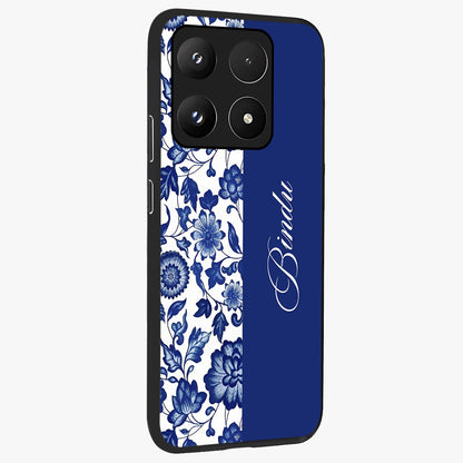 Blue Vintage Floral Pattern Glass Case upright view showcasing delicate blush floral texture with modern minimal style.