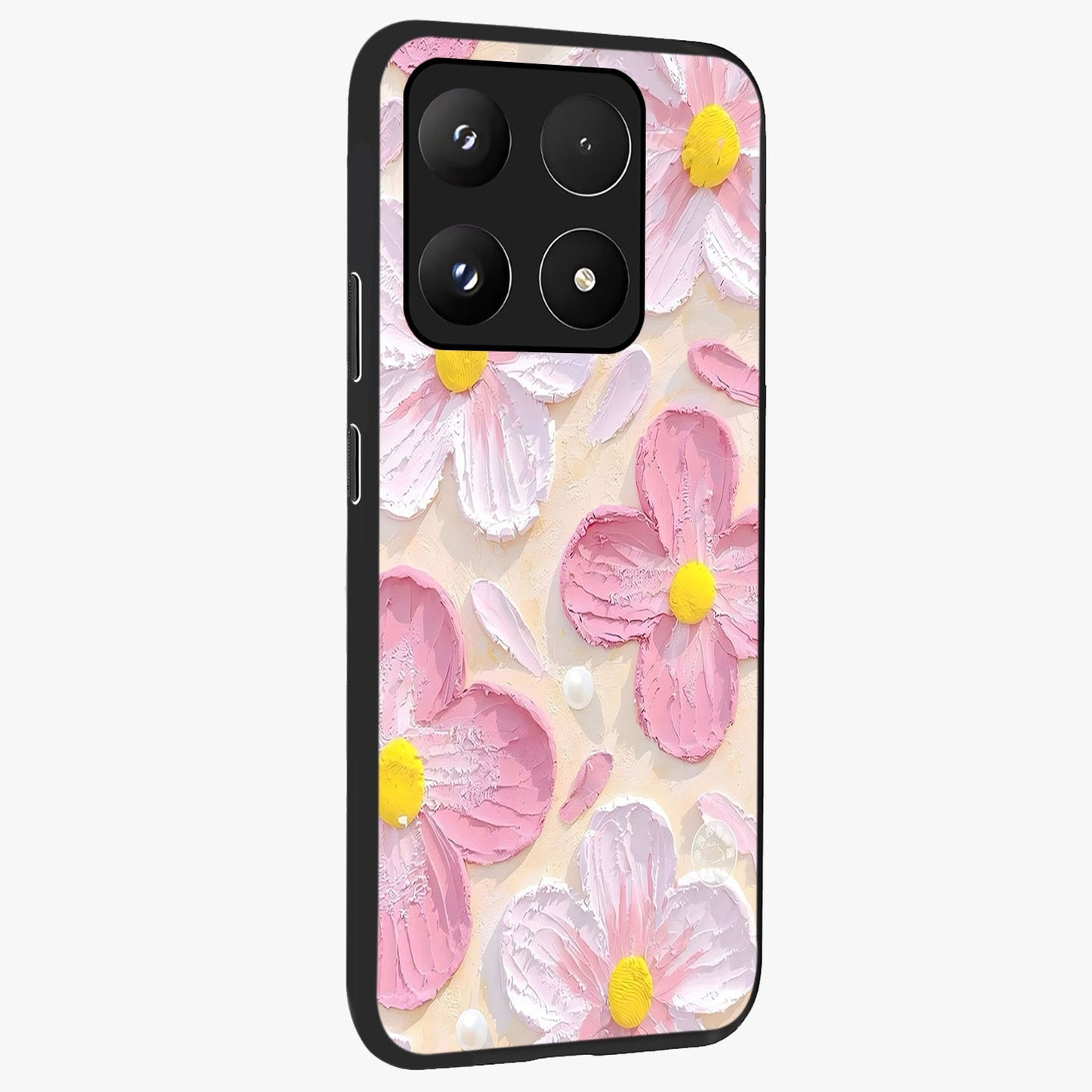 Blush Bloom Texture Glass Case upright view showcasing delicate blush floral texture with modern minimal style.