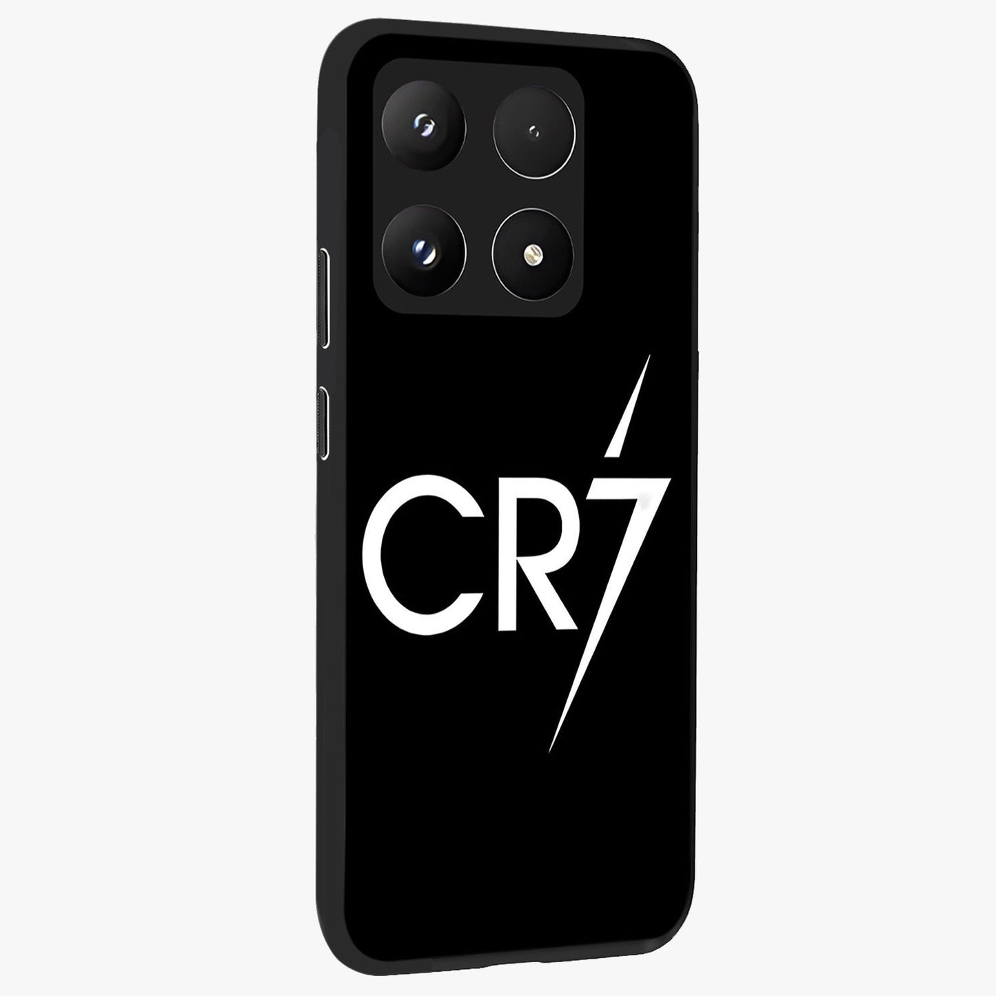 Cr7 Elite Strike Glass Case upright view showcasing energetic football inspired design with modern sports aesthetic.