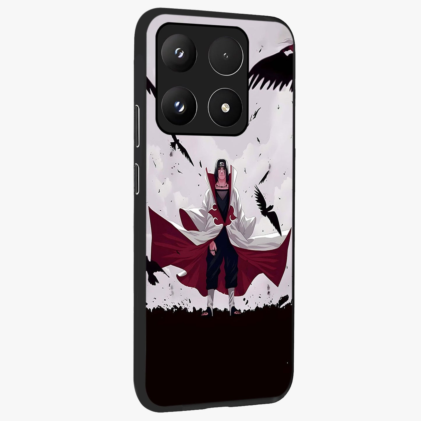 Crimson Crow Ascension Glass Case upright view showcasing dramatic crow artwork with bold gothic theme.