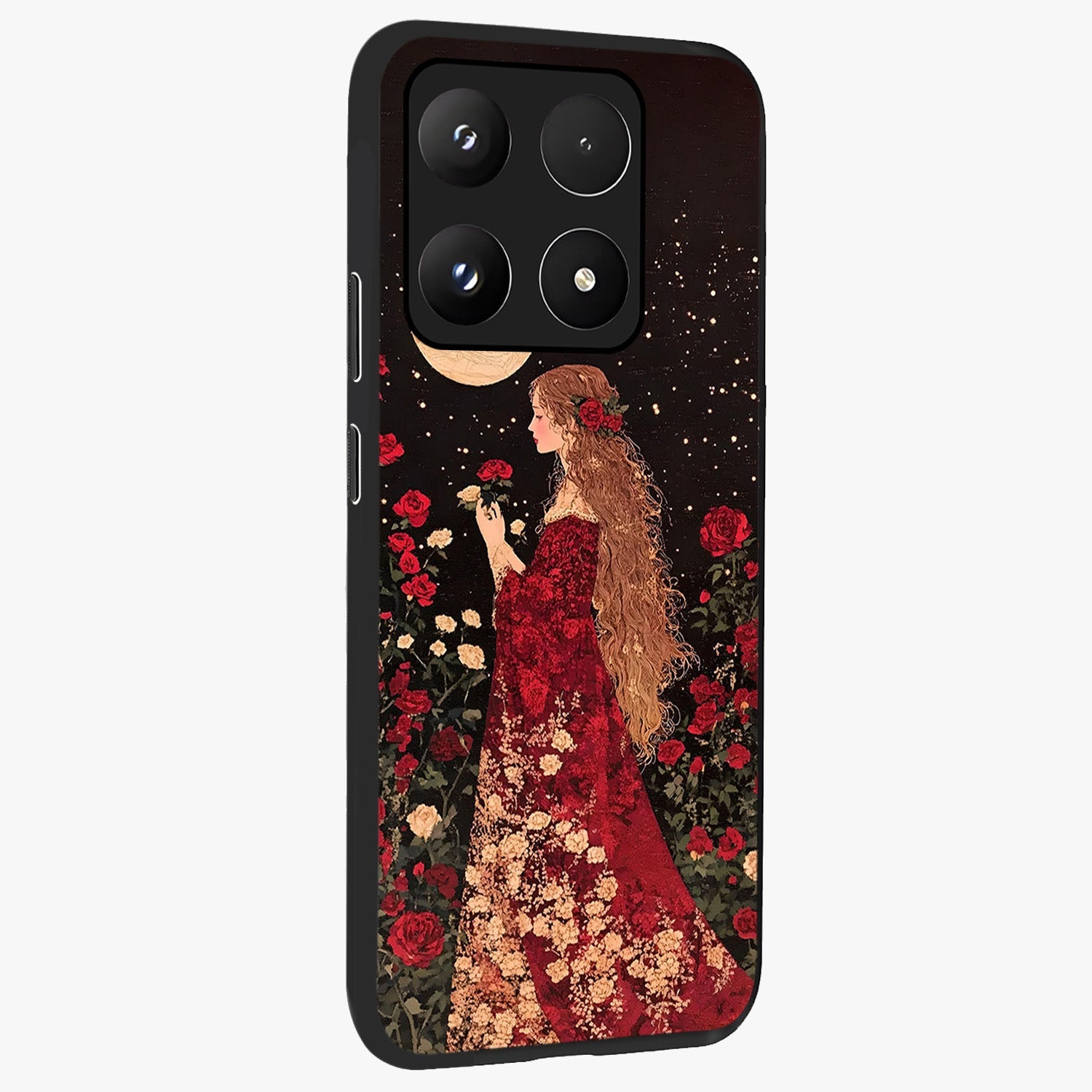 Crimson Dreams Glass Case upright view showcasing dreamy red toned artwork with modern aesthetic style.