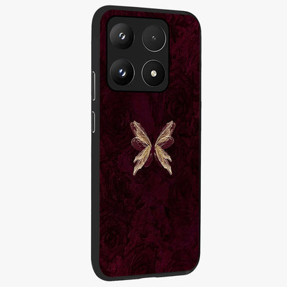 Crimson Fade Butterfly Glass Case upright view showcasing graceful butterfly artwork with soft crimson fade effect.