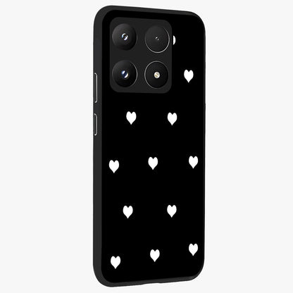 Cute And Simple White Hearts Glass Case upright view showcasing simple white hearts artwork with soft minimal theme.