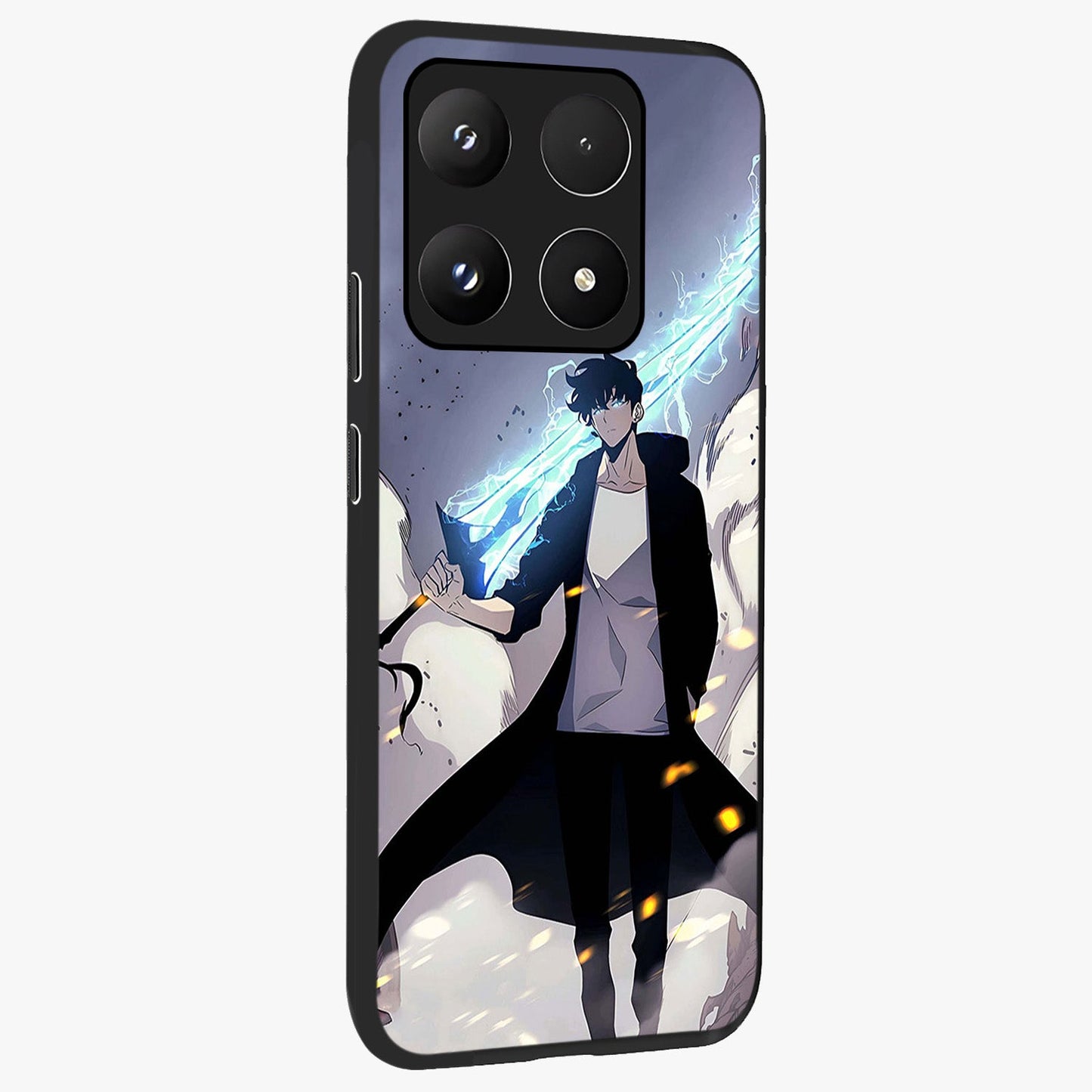 Dark Lightning Anime Warrior Glass Case upright view showcasing dramatic warrior artwork with dark lightning aesthetic.