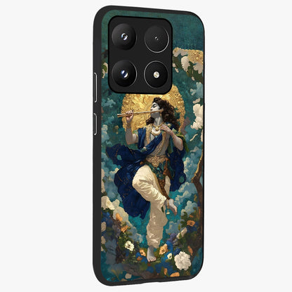 Divine Krishna Art Glass Case upright view showcasing divine Krishna artwork with sacred artistic theme.