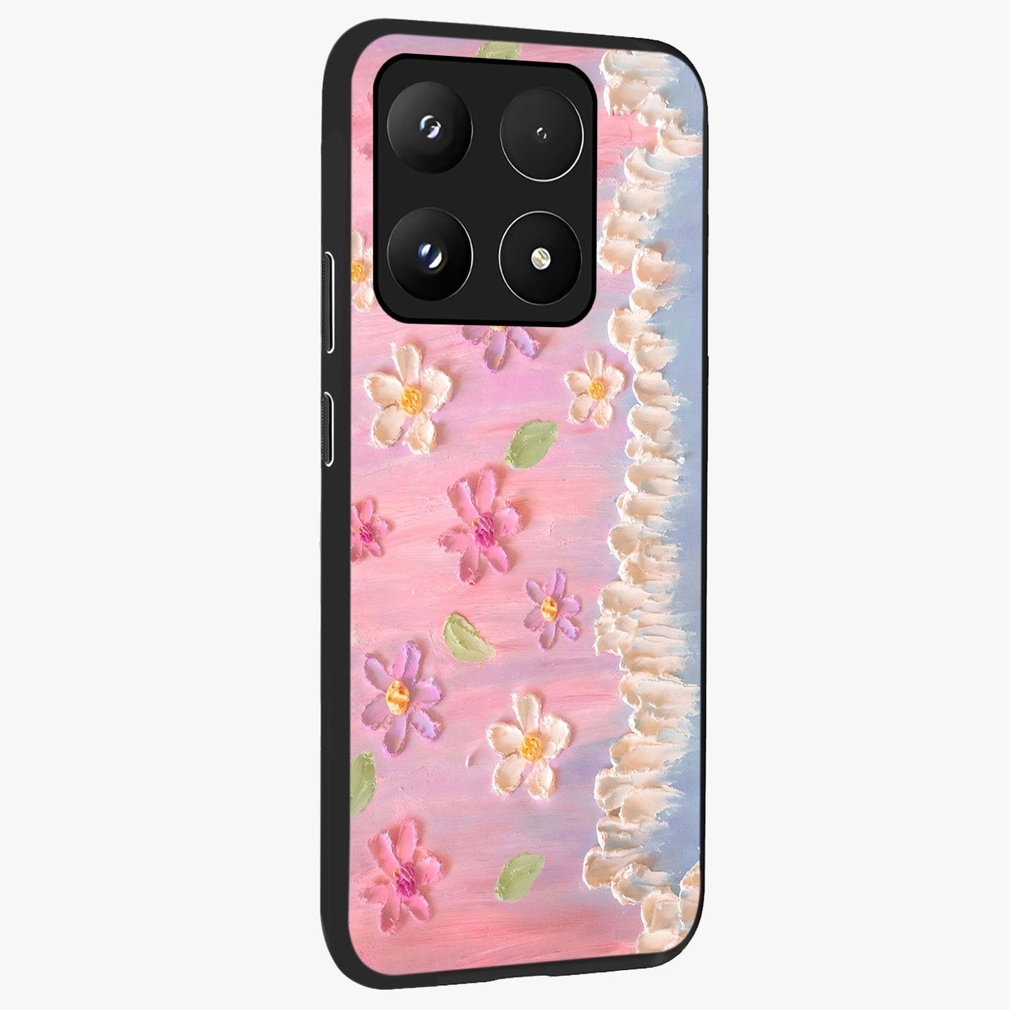 Dreamy Painted Garden Glass Case upright view showcasing vibrant floral garden artwork with artistic nature theme.