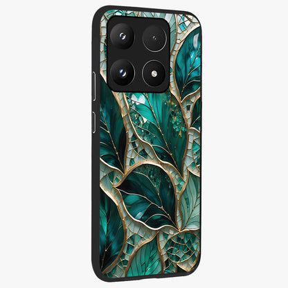 Emerald Leaf Glass Glass Case upright view showcasing fresh green leaf artwork with calming nature inspired style.