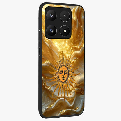 Eternal Golden Glow Glass Case upright view showcasing luminous golden artwork with luxurious visual theme.
