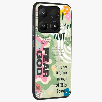 Faith Over Fear Glass Case upright view showcasing bold typography artwork with uplifting motivational theme.