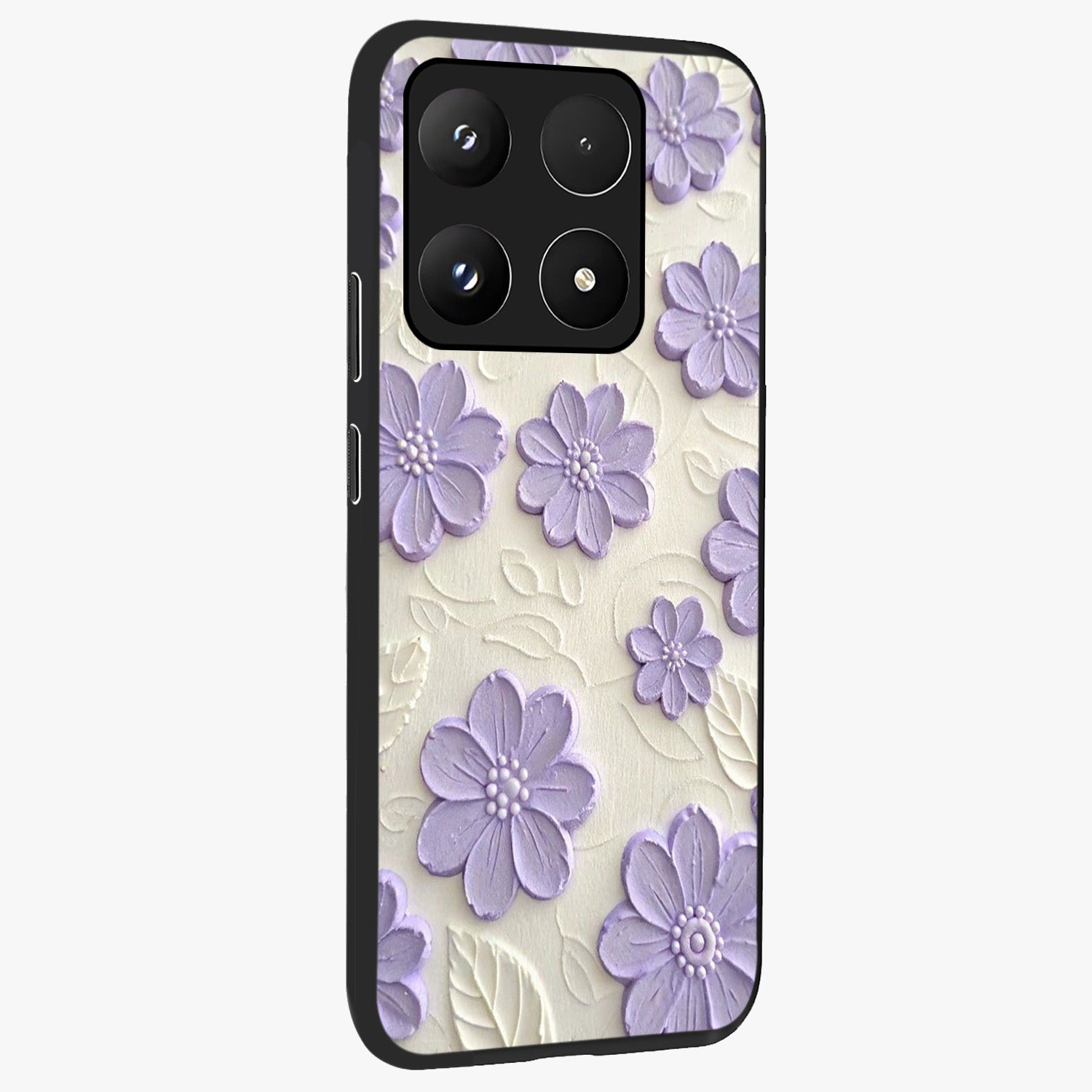 Floral Wall Art With Purple Flowers Glass Case upright view showcasing elegant purple flower artwork with decorative floral theme.