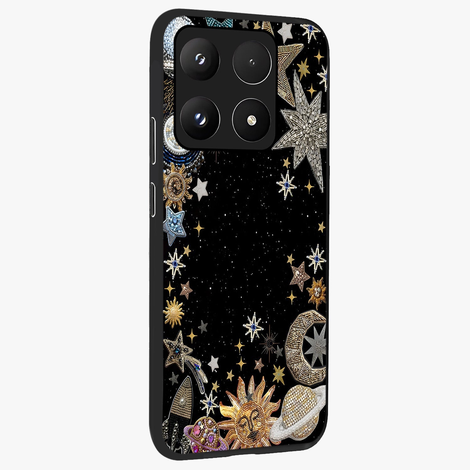 Galactic Jewel Stars Glass Case upright view showcasing glittering star jewel artwork with vibrant galaxy theme.