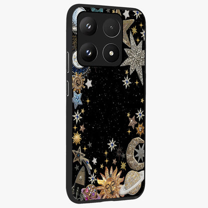Galactic Jewel Stars Glass Case upright view showcasing glittering star jewel artwork with vibrant galaxy theme.