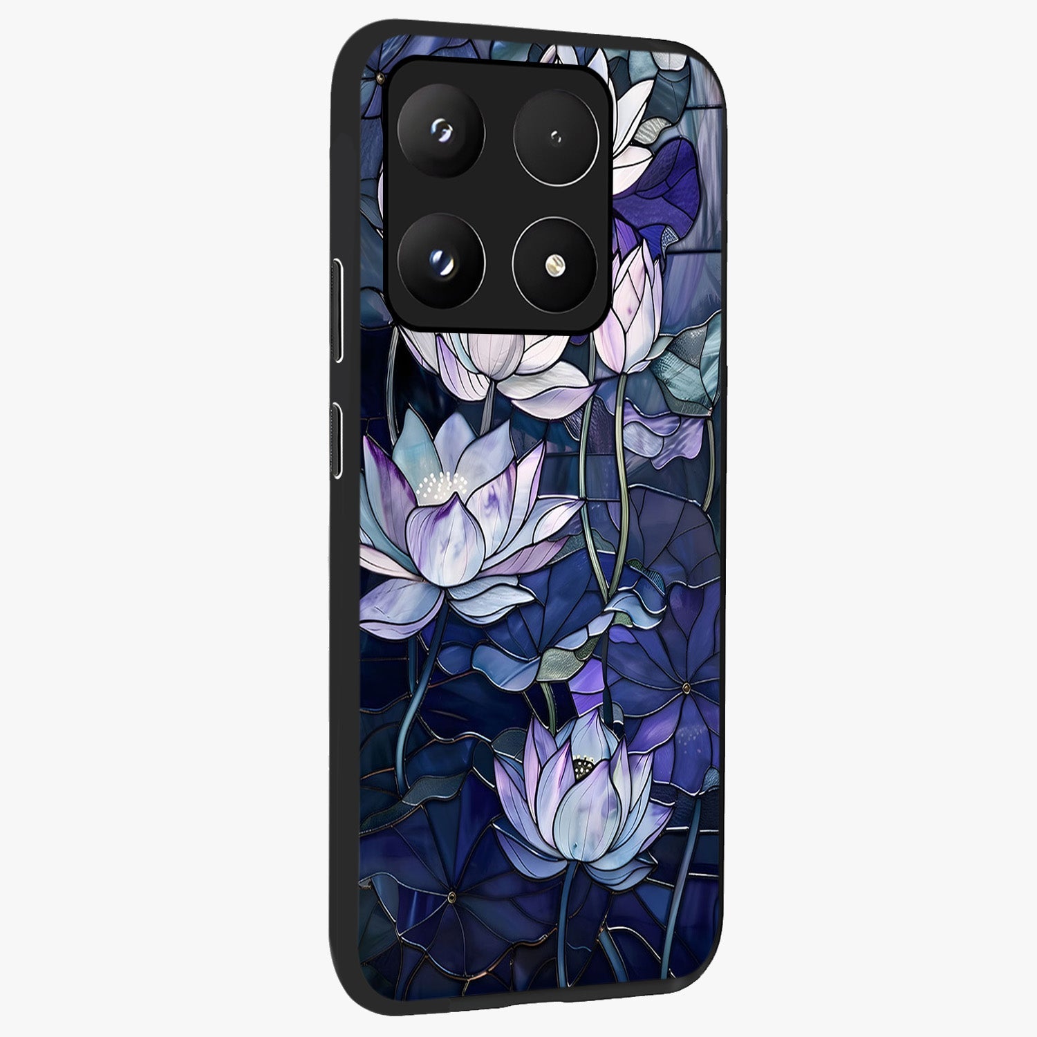 Gloss Petal Rush Glass Case upright view showcasing dynamic floral petal artwork with modern botanical theme.