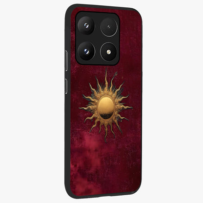 Golden Sun Minimalism Glass Case upright view showcasing simple golden sun artwork with elegant minimalist style.