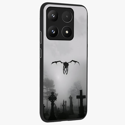 Graveyard Shadow Descent Glass Case upright view showcasing haunting graveyard artwork with dramatic dark theme.