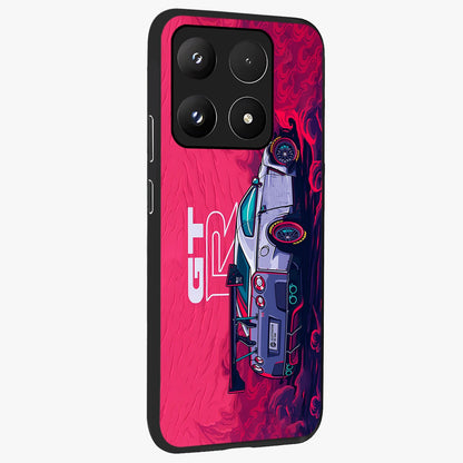 GT-R Car Pattern Glass Case upright view showcasing dynamic car pattern artwork with modern sports theme.