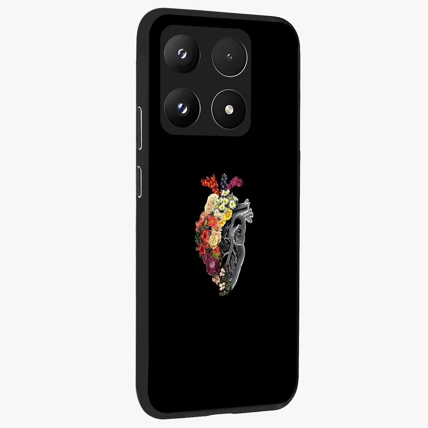 Heart With Flowers Glass Case upright view showcasing decorative heart and floral artwork with sweet romantic theme.