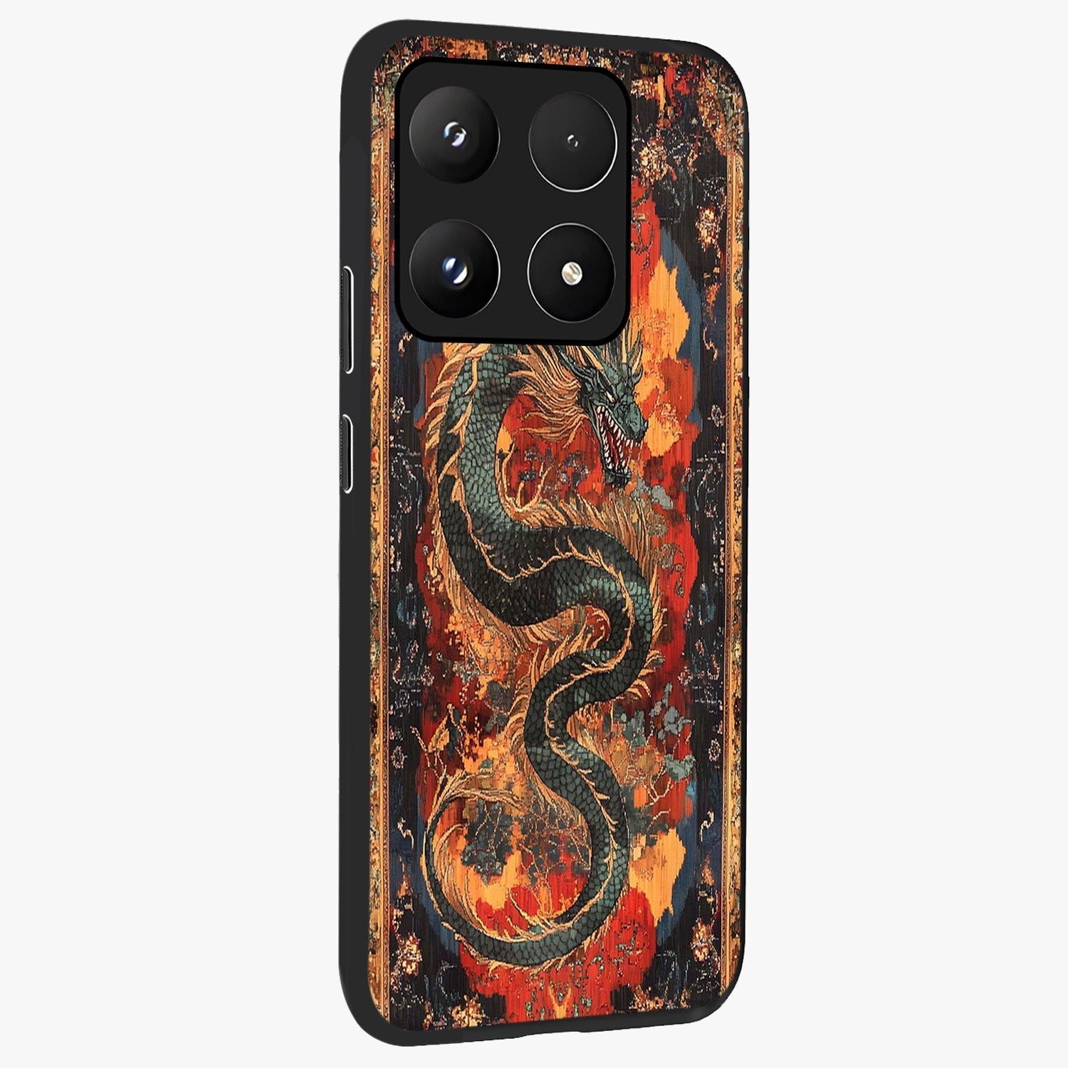Inferno Dragon Soul Glass Case upright view showcasing intense dragon artwork with fantasy fire theme.
