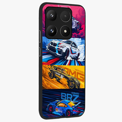 JDM Sports Car Glass Case upright view showcasing dynamic sports car artwork with bold racing theme.