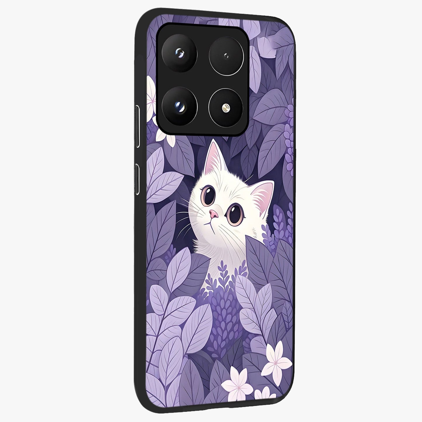 Lilac Hide Peek Cat Glass Case upright view showcasing charming cat artwork with adorable peek theme.