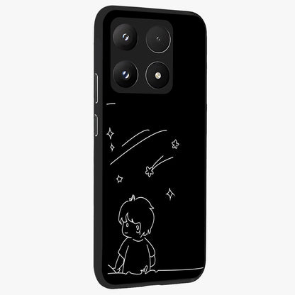 Line Art Boy With Shooting Stars Glass Case upright view showcasing artistic shooting star illustration with minimal style.