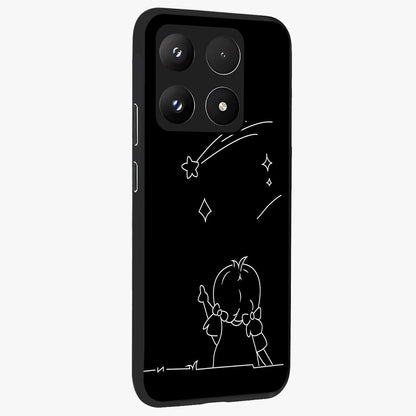 Line Art Girl With Shooting Stars Glass Case upright view showcasing delicate shooting stars artwork with minimal artistic theme.