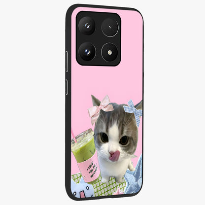 Love Matcha Cat Glass Case upright view showcasing adorable cat artwork with charming matcha themed design.