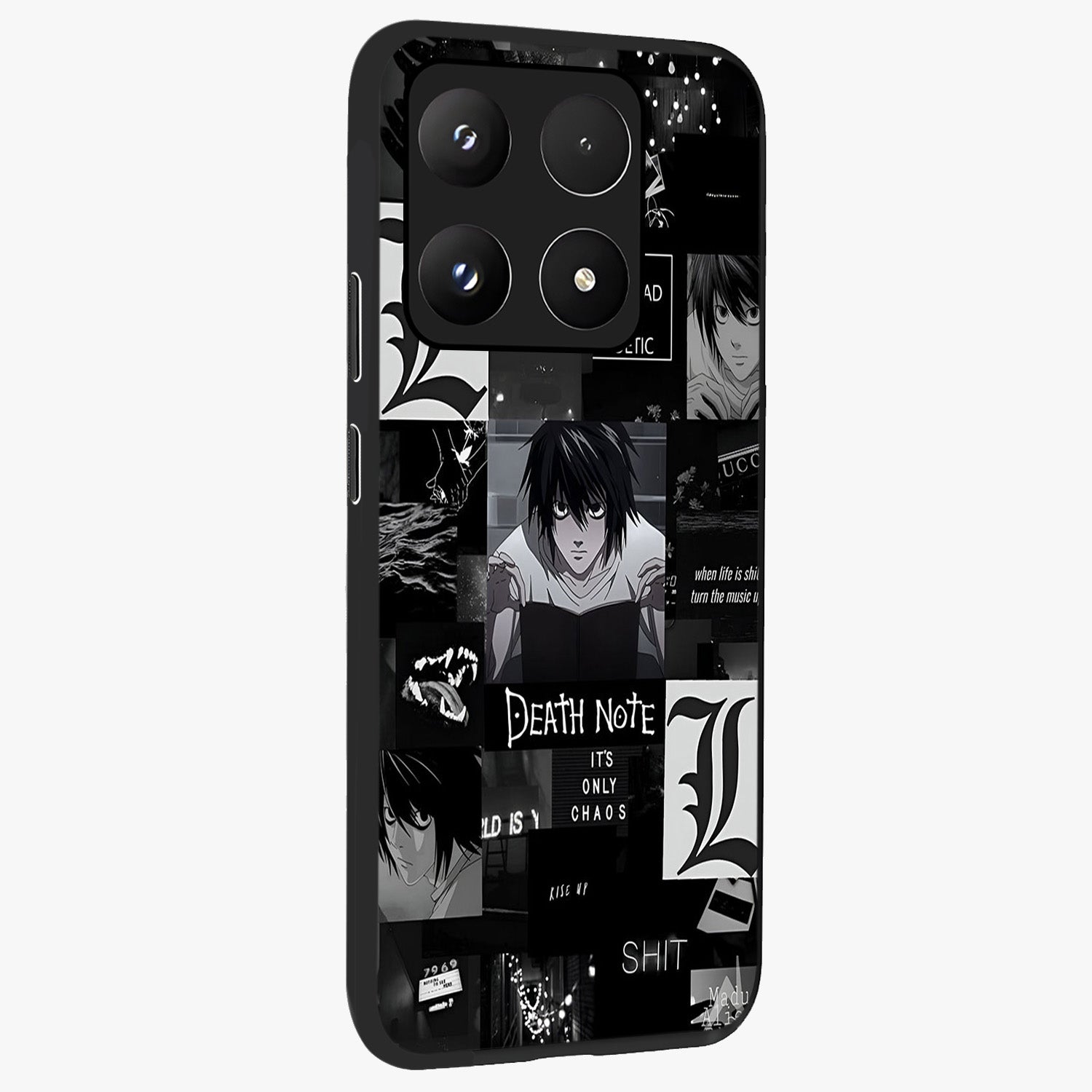 Midnight Chaos Mind Glass Case upright view showcasing expressive abstract artwork with bold dark theme.