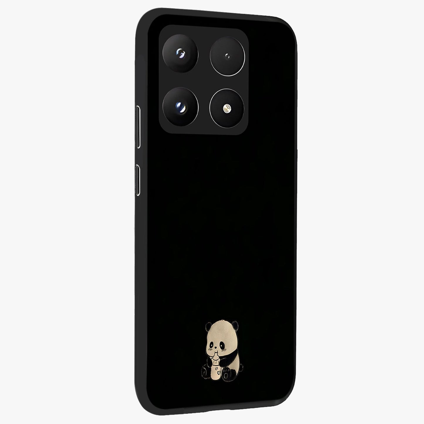 Midnight Panda Love Glass Case upright view showcasing charming panda artwork with playful romantic theme.
