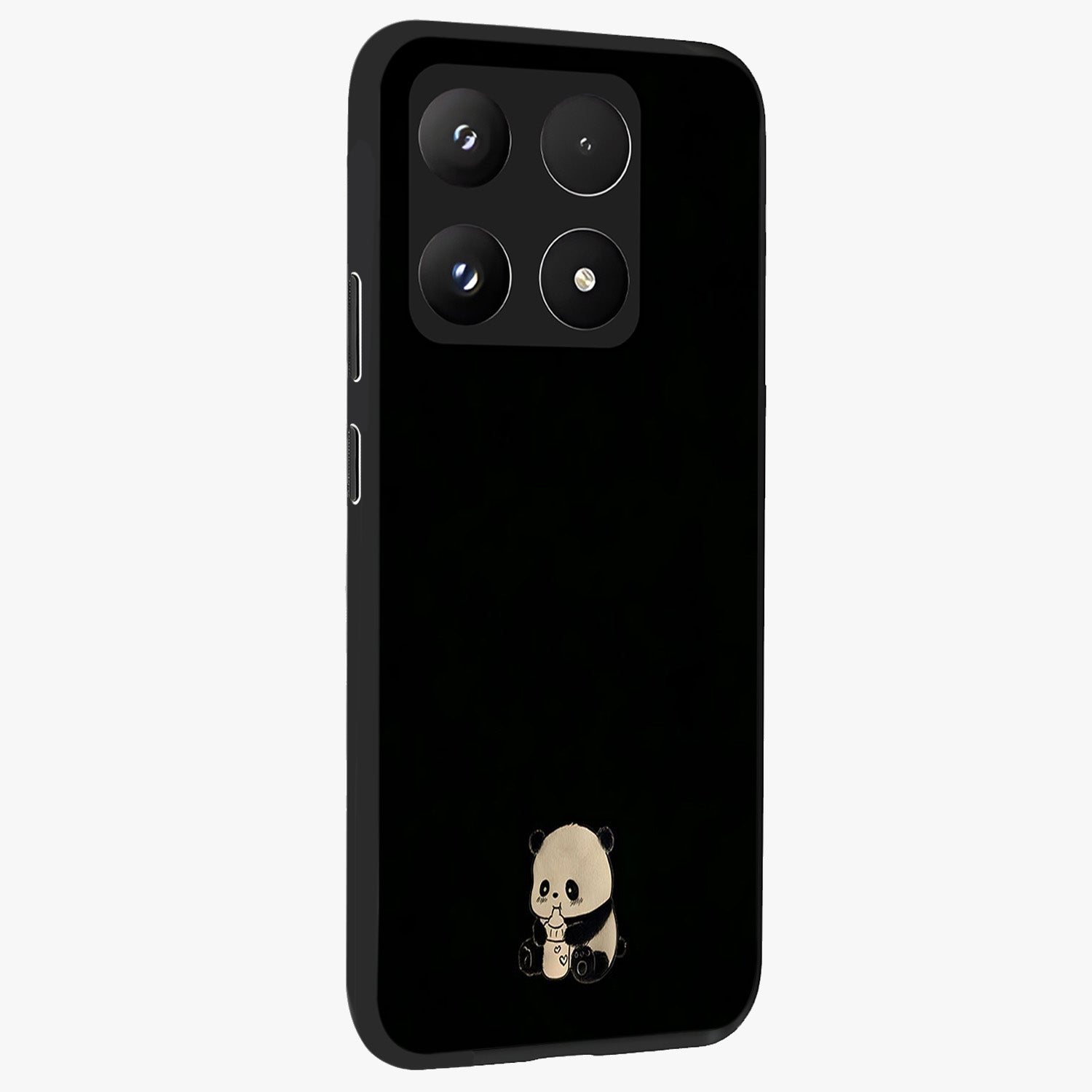 Midnight Panda Love Glass Case upright view showcasing charming panda artwork with playful romantic theme.