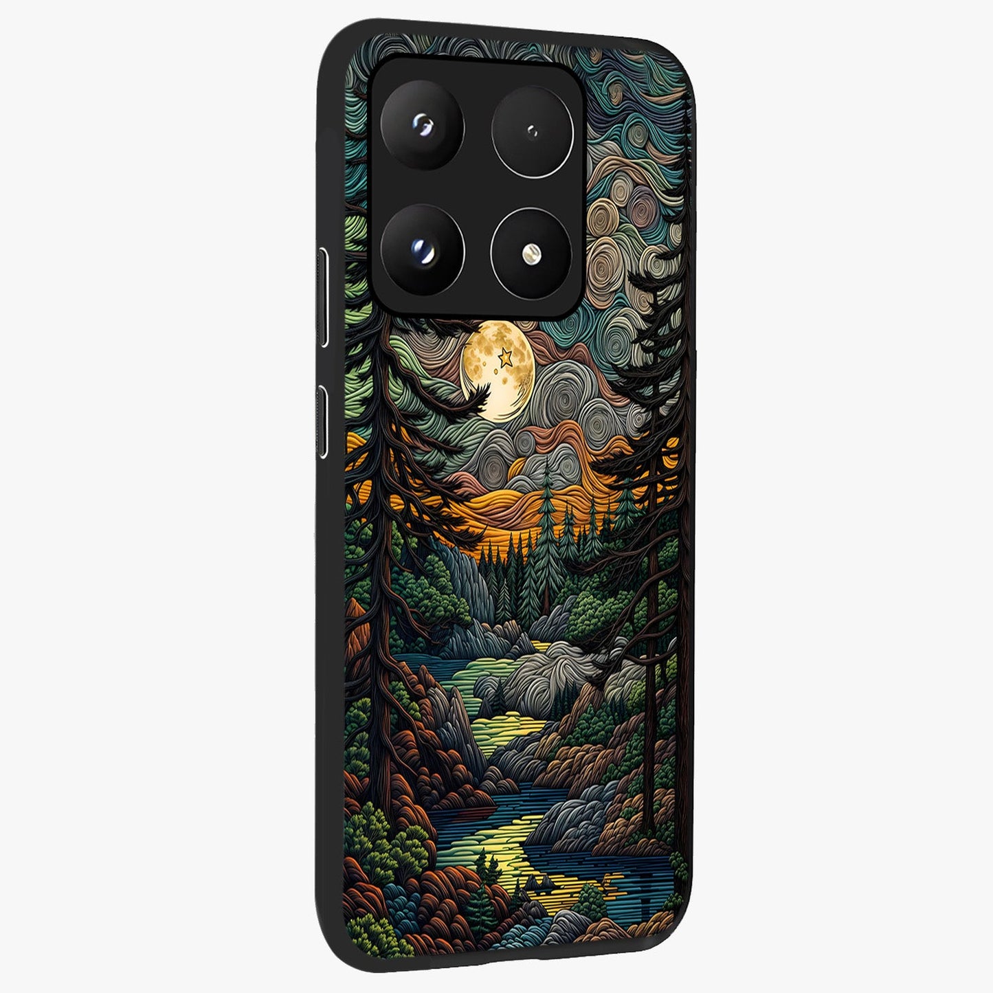 Moonlight Forest Dream Glass Case upright view showcasing magical forest artwork with calm night theme.