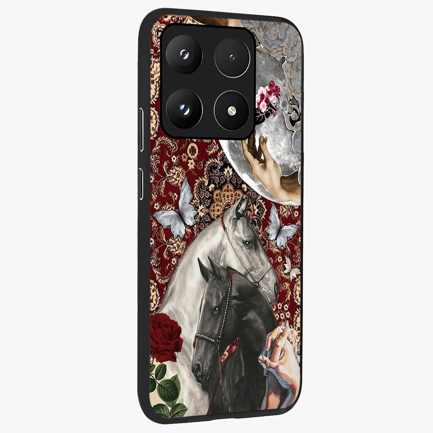 Moonlit Royal Stallion Glass Case upright view showcasing dramatic horse artwork with glowing moon themed design.