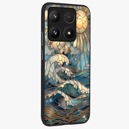 Oceanic Stained Printed Glass Case upright view showcasing decorative ocean pattern artwork with vibrant marine theme.
