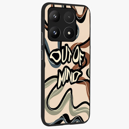 Out Of Mind Glass Case upright view showcasing striking typography artwork with edgy conceptual theme.