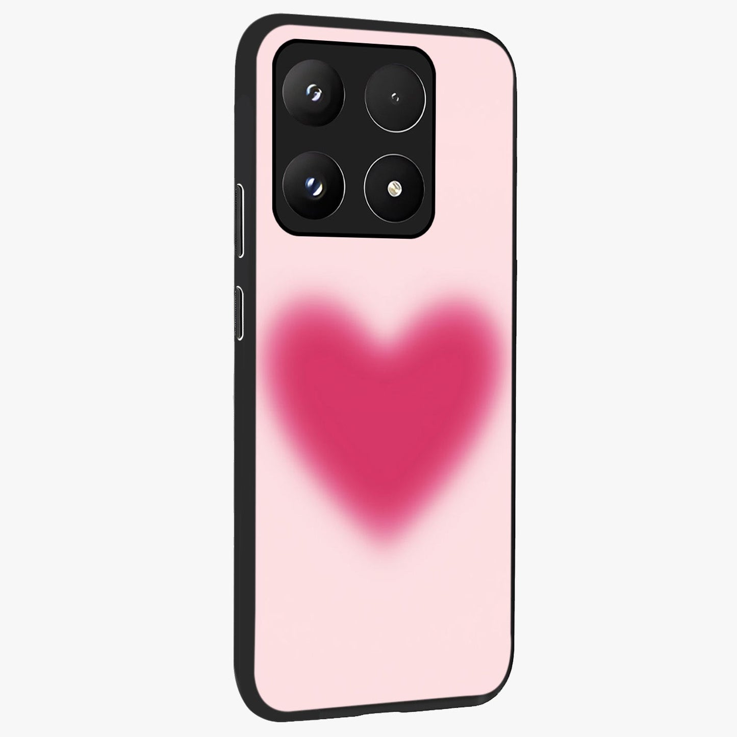Pink Aura Heart Glass Case upright view showcasing romantic heart artwork with soft pastel theme.