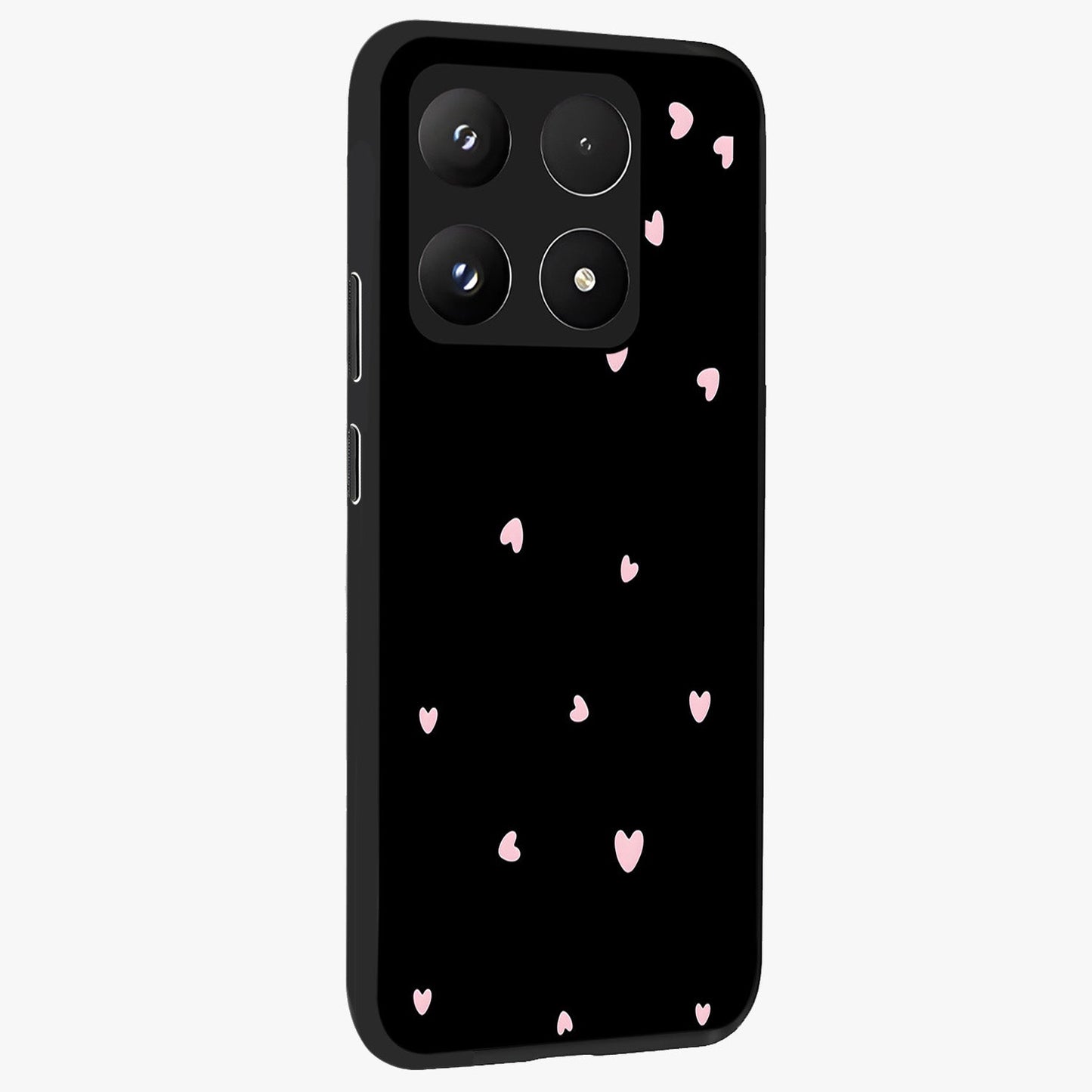 Pink Love Drops Glass Case upright view showcasing charming heart drop artwork with romantic playful theme.