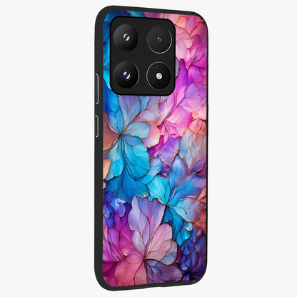 Radiant Floral Whirl Glass Case upright view showcasing lively floral artwork with decorative swirl theme.