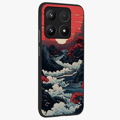 Red Sunset Scenery Glass Case upright view showcasing dramatic sunset scenery artwork with warm nature theme.