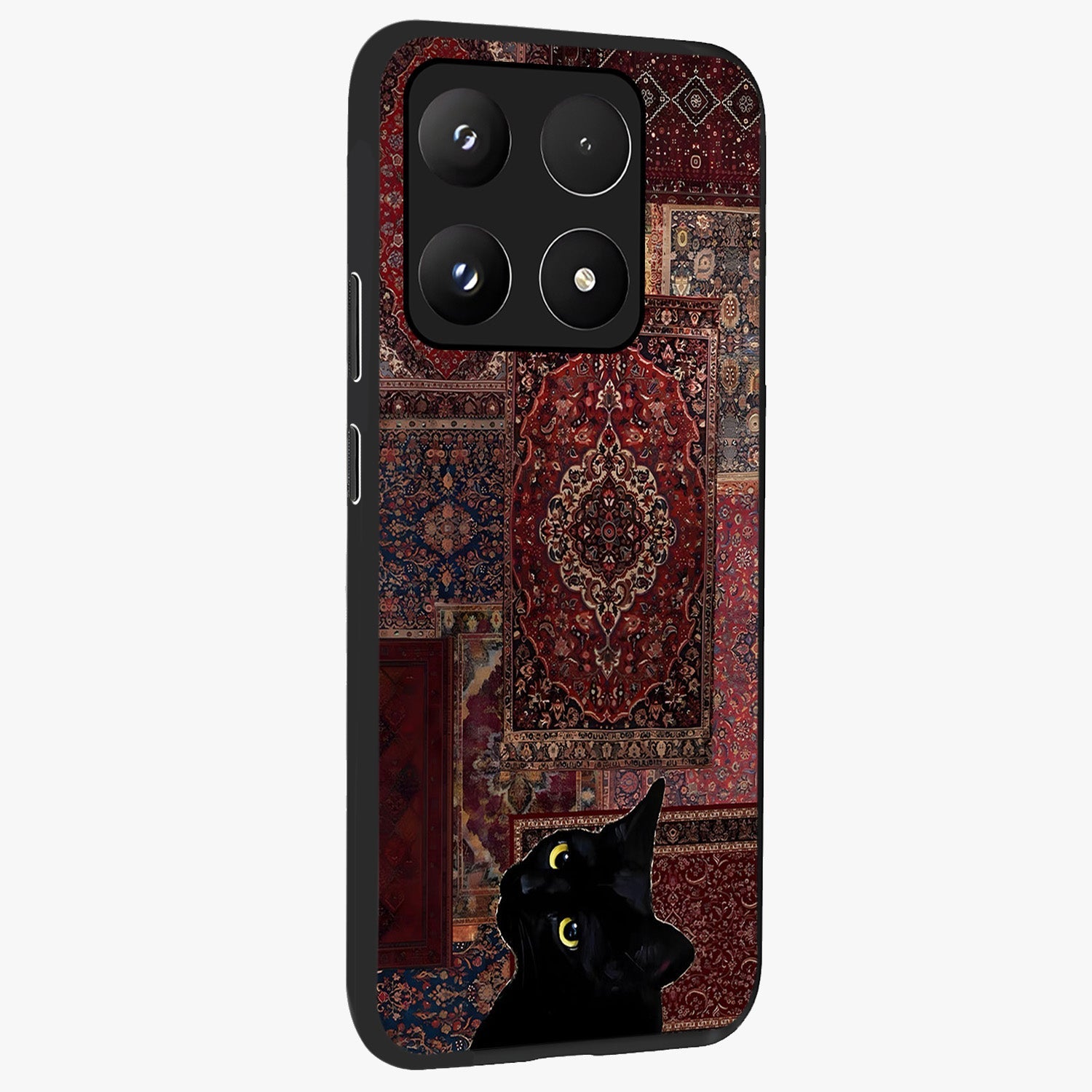 Regal Magic Cat Apple Glass Case upright view showcasing charming cat artwork with playful magical theme.