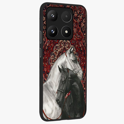 Regal Stallion Tapestry Glass Case upright view showcasing powerful horse artwork with elegant tapestry theme.