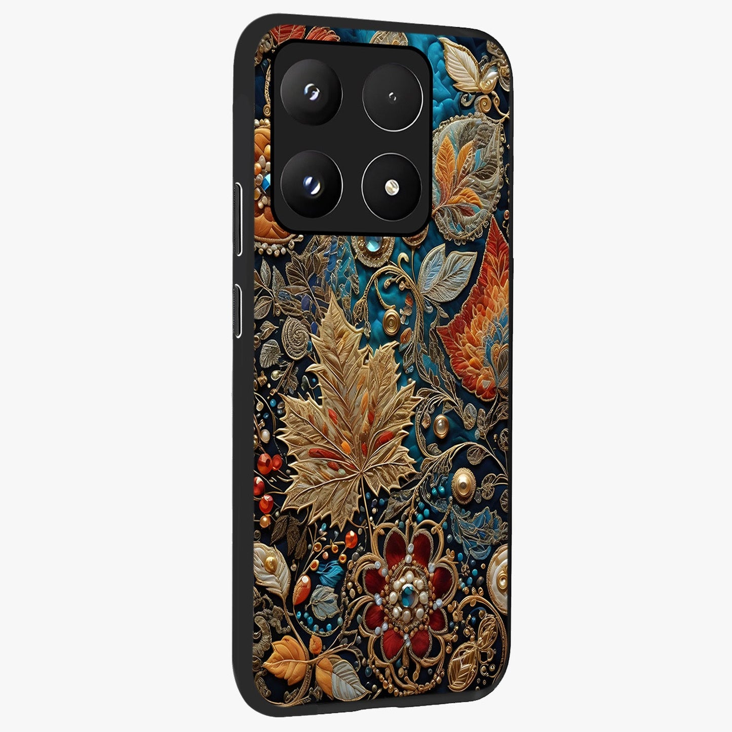 Royal Jewel Garden Glass Case upright view showcasing rich floral artwork with luxurious garden theme.