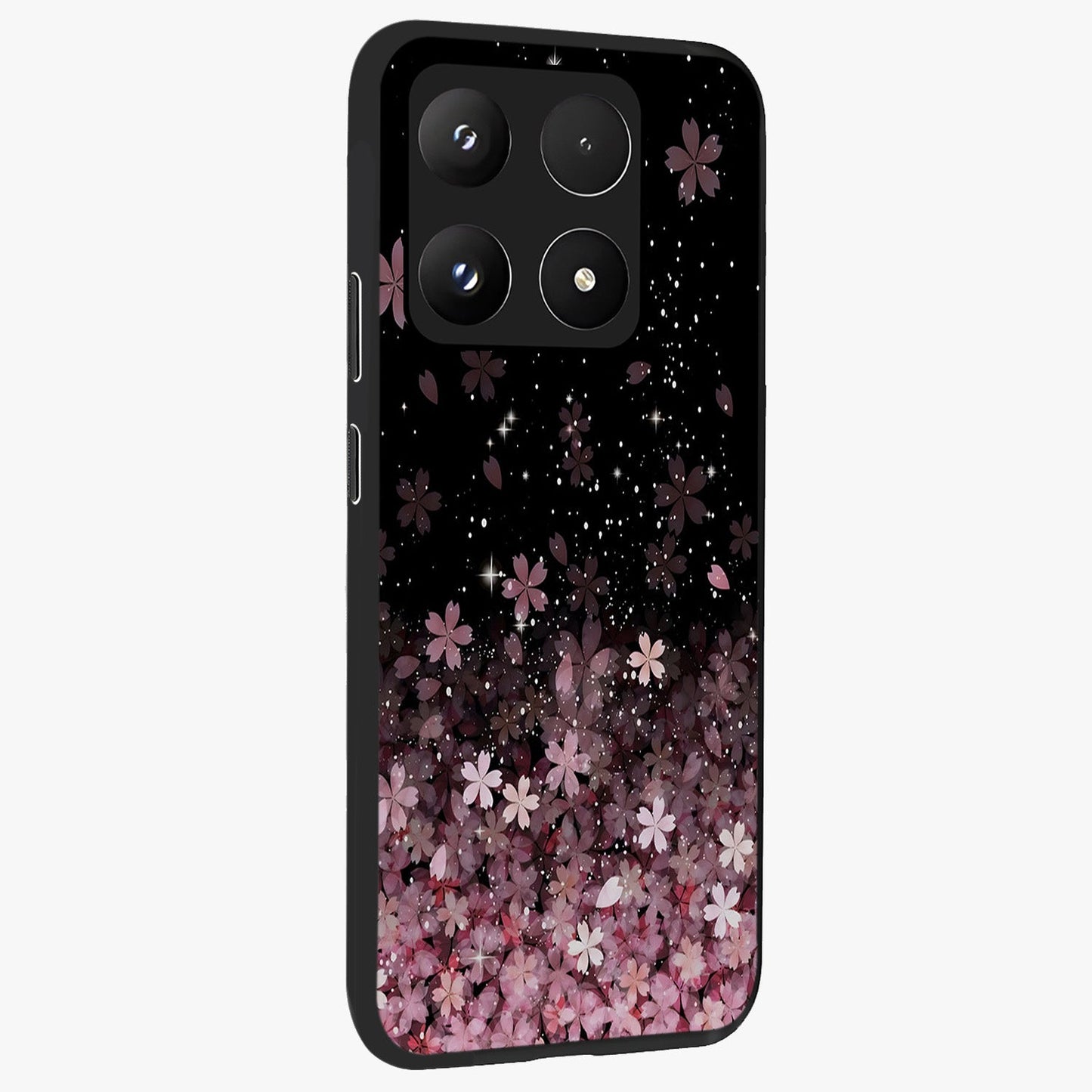 Small Starry Flowers Glass Case upright view showcasing charming floral artwork with dreamy starry theme.