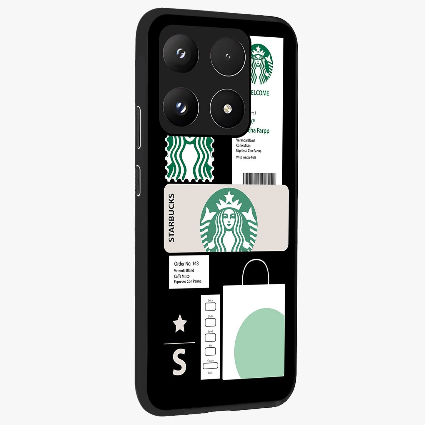 Starbucks Mocha Glass Case upright view showcasing trendy coffee inspired artwork with modern lifestyle theme.