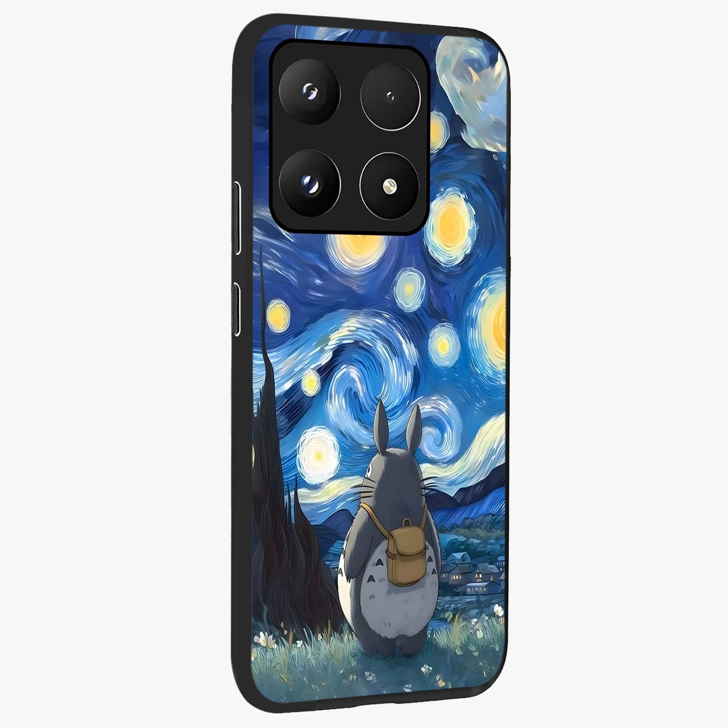 Totoro In Van Gogh Art Glass Case upright view showcasing creative character artwork with painterly artistic theme.