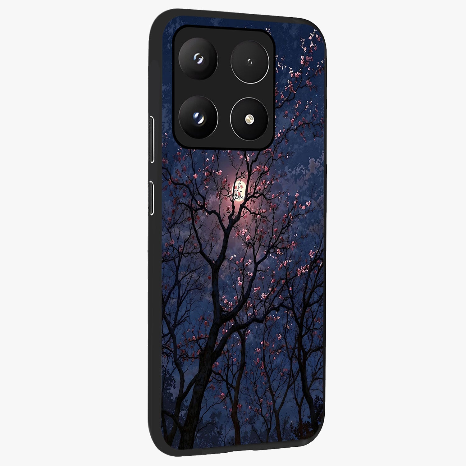 Twilight Sakura Serenade Glass Case upright view showcasing beautiful cherry blossom artwork with serene evening theme.